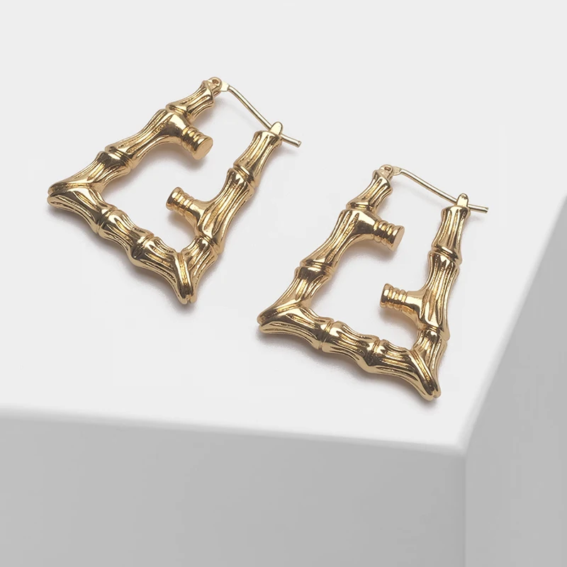 

Amorita boutique Geometric bamboo design stylish metal drop earrings
