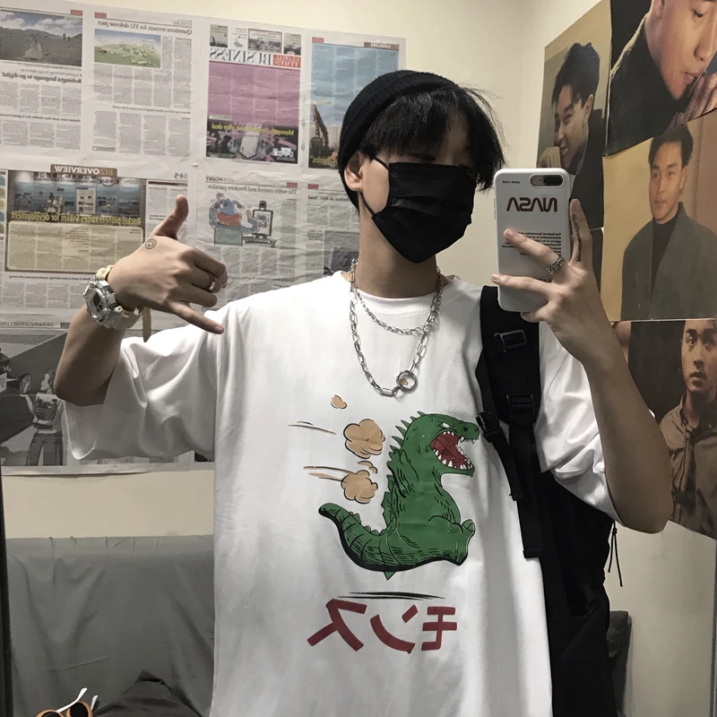 Swish jurassic park cartoon dinosaur men clothes 2019 Godzilla Loose Oversized Short sleeve Cute All-match t shirt man hip hop Swish jurassic park cartoon dinosaur men clothes 2019 Godzilla Loose Oversized Short sleeve Cute All-match t shirt man hip hop