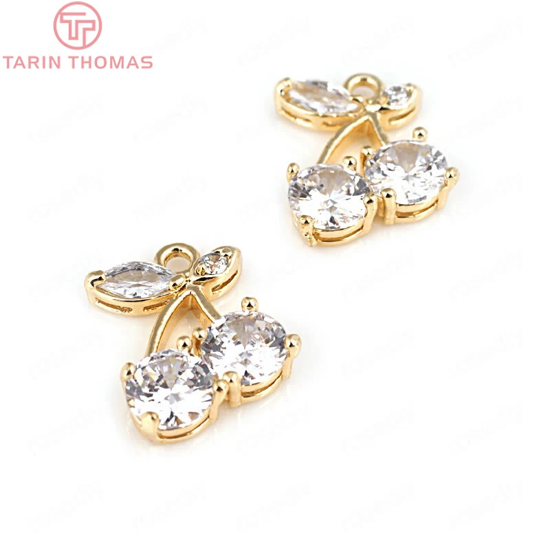 4PCS 13x17MM 24K Champagne Gold Color Plated Brass with Zircon Cherry Charms Pendants High Quality Diy Jewelry Accessories | Украшения и