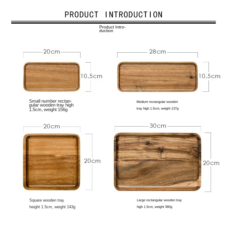 Description Picture 2 of itemAcacia Square Plate Breakfast Bread Plate Saucer Tea Tray Dessert Dinner Plate Tableware Whole Wood Fruit Dishes WF