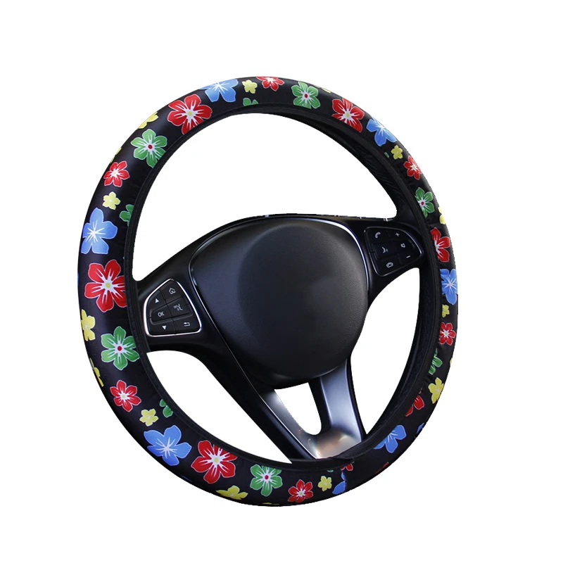 

38CM Steering Wheel Cover Car Steering Wheel Cover For Women Wheel Cover Flower Print Anti-Slip Car Accessories 2019 New arrival