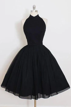 

Simple Design Black Halter Neck Short Homecoming Party Dresses