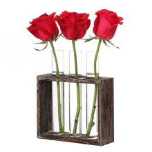 Винтажная деревянная стойка со стеклянной трубкой, настольная Цветочная ваза, Террариум для выращивания растений гидропоники