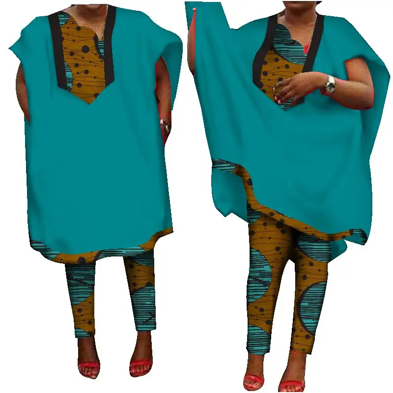 BRW традиционная африканская одежда для женщин брюки костюм африканские платья с принтом короткий рукав Дашики халаты 6XL африканская одежда WY1005 - Цвет: 4