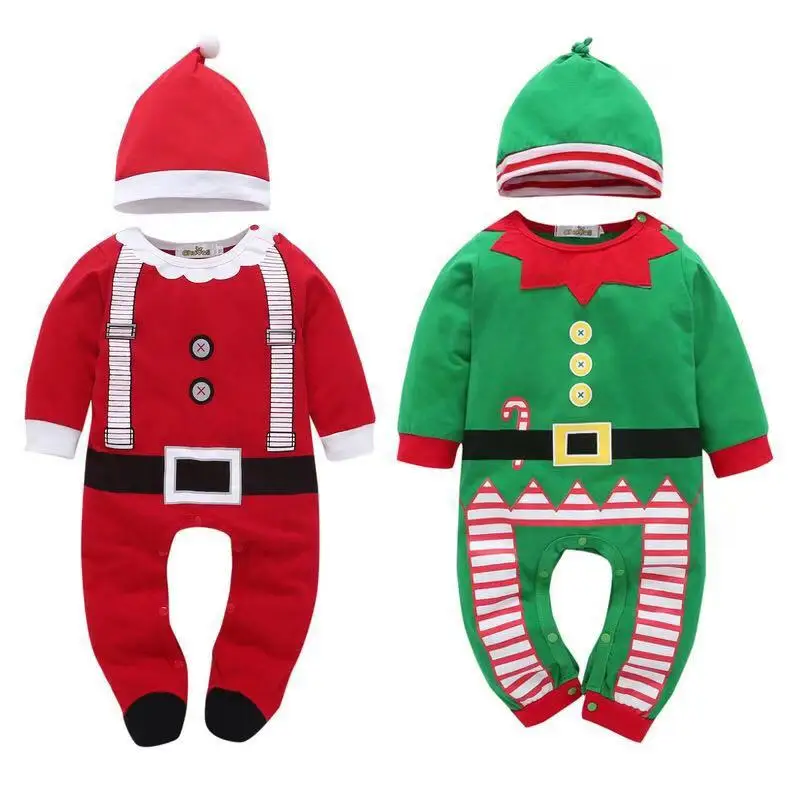 Детская одежда, пуловер, цельный комбинезон с шапочкой, комплект для маленьких мальчиков, комбинезон с длинными рукавами для рождественского костюма
