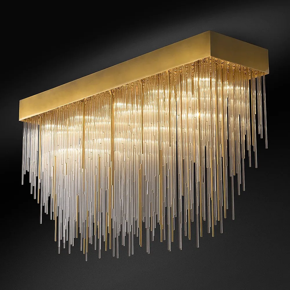 

Postmodern LED Chandelier Lighting Gold Luxury Living Room Ceiling Light Indoor Villa Crystal Rectangular Large Lamp