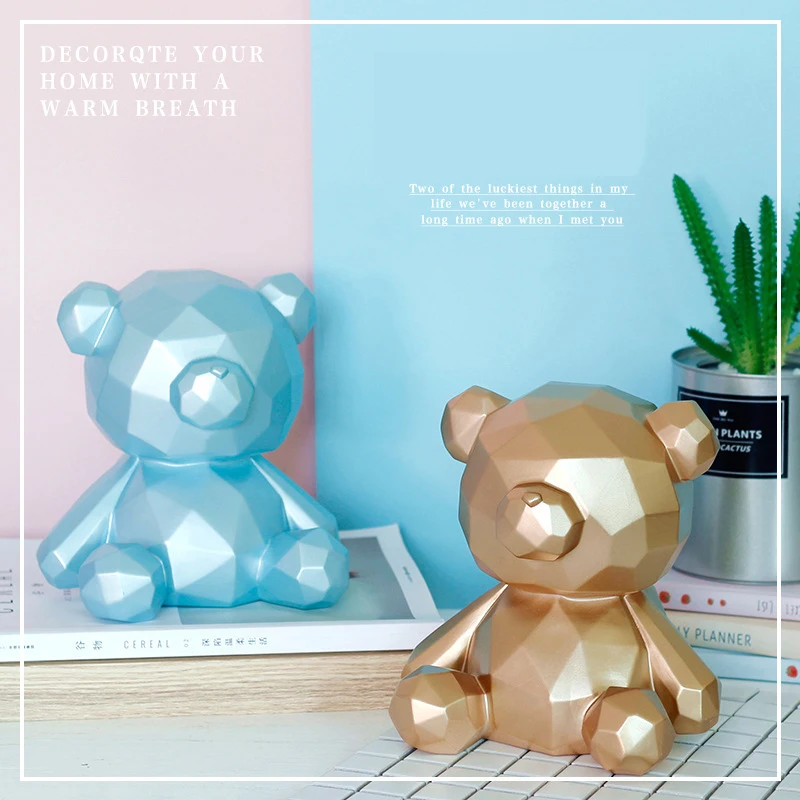 

Home Decorations Cartoon Bear Piggy Bank Figurine Miniature Bear Money Box Silicone Crafts Living Room Study Decoration