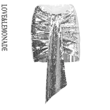 

LOVE&LEMONADE Sexy Silver V-Shaped Streamers Sequins Slim Skirt LM90160