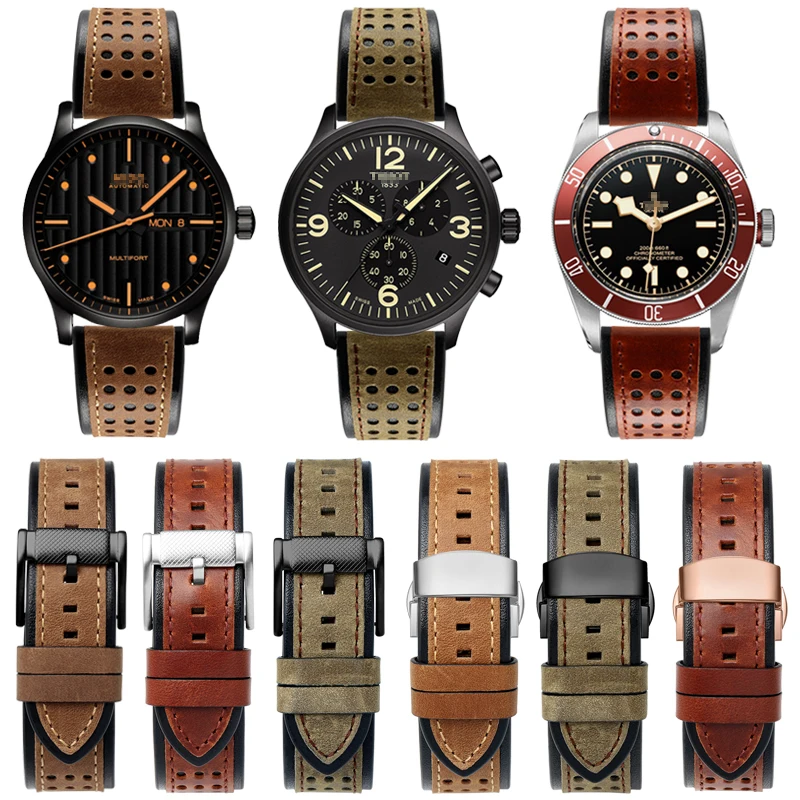 

Ремешок для часов Carouse из натуральной телячьей кожи, браслет для часов Tissot Seiko Citizen, мужские кожаные часы с аксессуарами, 20 мм 22 мм 24 мм