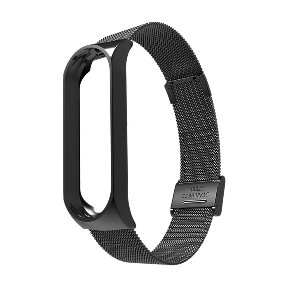 Модный металлический браслет из нержавеющей стали для mi band 4, браслеты, классические часы, ремешок для Xiaomi mi, 3/4 - Цвет: black