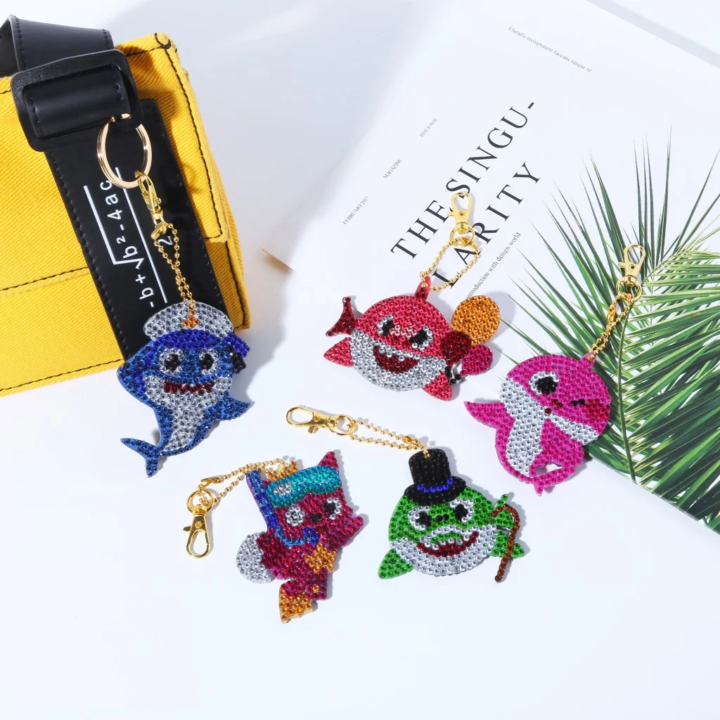 Handmade Diamond Painting Crafts Keyring Keychain Pendant - Sea Fish Design