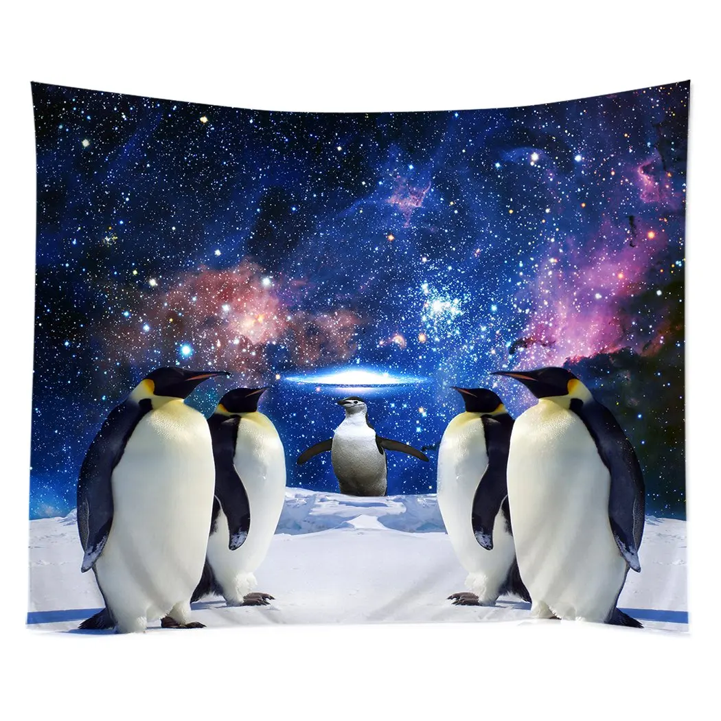 

Hippie Tapestry Bohemian Bedspread Funny Penguin Galaxy Nebula South Pole
