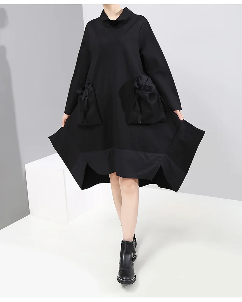 Max LuLu модные корейские зимние женские панковские уличные женские свободные элегантные черные платья Повседневная одежда с карманами и высоким воротником