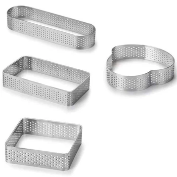 

Heart/Square Mousse Mould Sewed Tart Ring Stainless Steel Perforated Cake Mousse Circle Cake Decorating Tool Bakeware