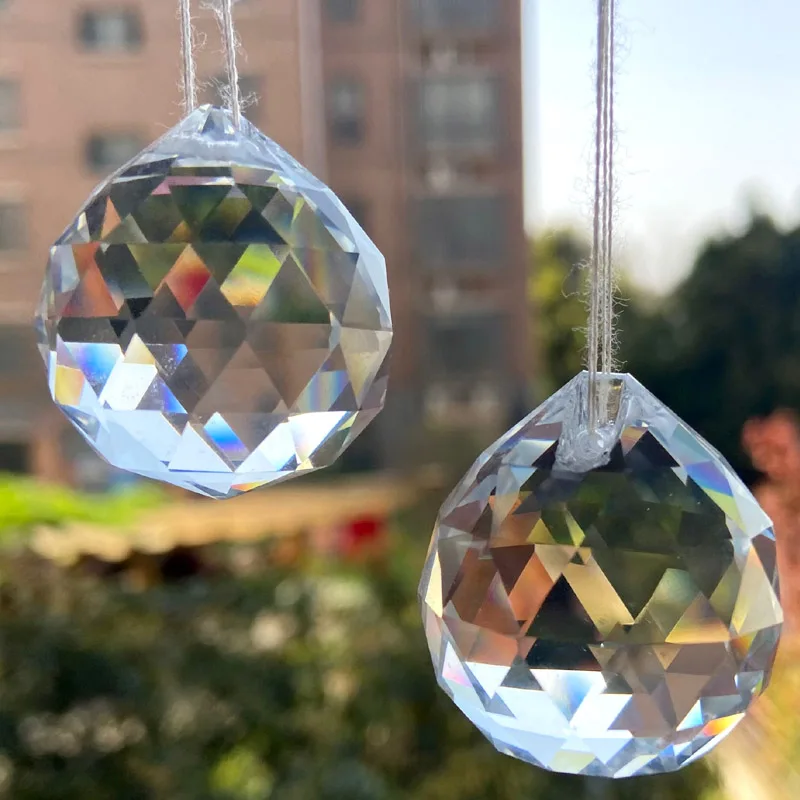 5pcs Hanging Crystal Facet Ball with Butterfly Buckle Pendant Suncatcher 30mm 