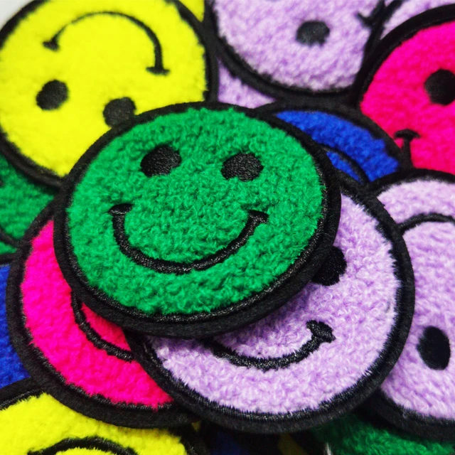 Chenille Patch Smiley Face Patch - Iron On Chenille Patch Smile