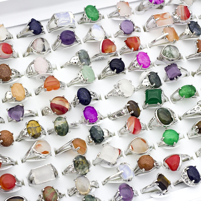 20 Pcs/lot Mix Random Color Style Stone Alloy Rings Fashion Jewelry Women Party Ring Wedding Ring