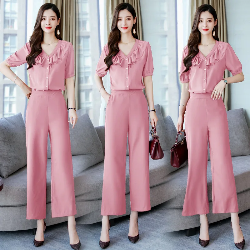 

Set/Suit Skirt 2019 Summer Crew Neck Short Sleeve Solid Color Korean-style Elegant Fashion