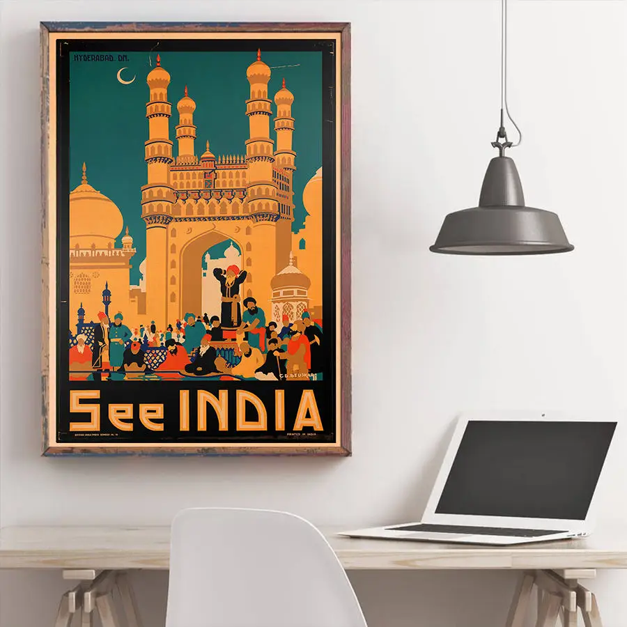 Cartel De Paisaje De La Ciudad India Vistas Pintadas A Mano Dibujo