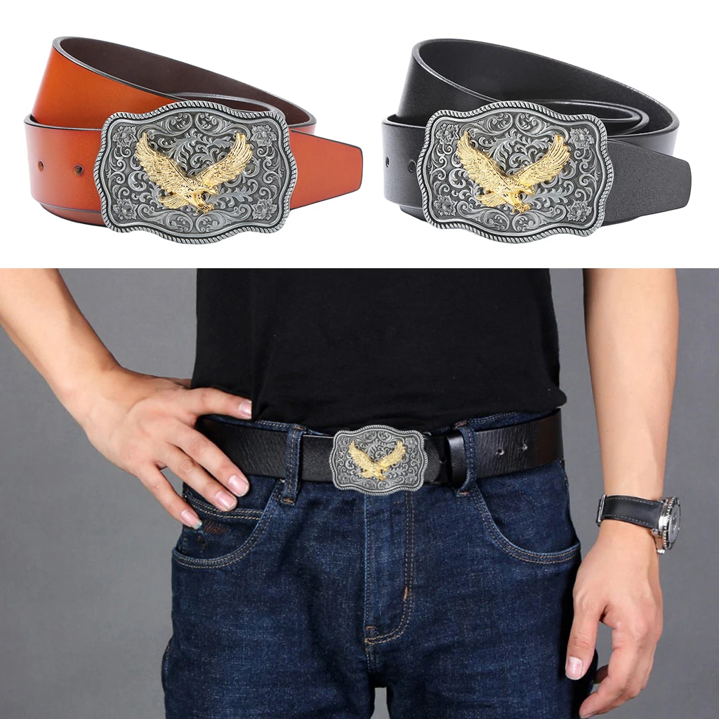 Vintage Western Leather Belt Strap Eagle Arabesque Buckle Indian Rodeo Buckle Belt gold eagle belt big buckle luxury  cowboys