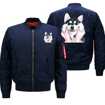 

Husky Streetwear Winter 2019 Hot Sale Jackets Men Cartoon Motorcycle Military High Quality Hip Hop Bomber Jacket Coat Thick