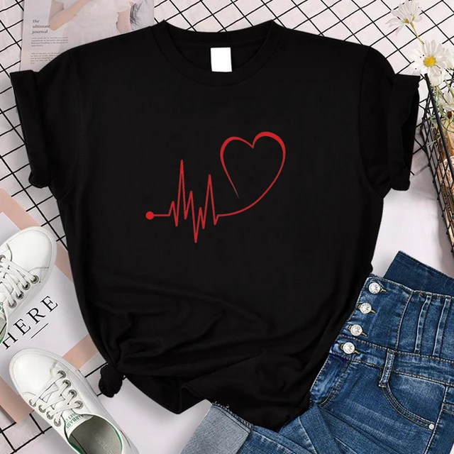 Than Heart Women's T-shirt Harajuku Love T Shirt Women Fashion Ladies Black Graphic T Shirts Women 2022 New Summer Femme Clothes JB507