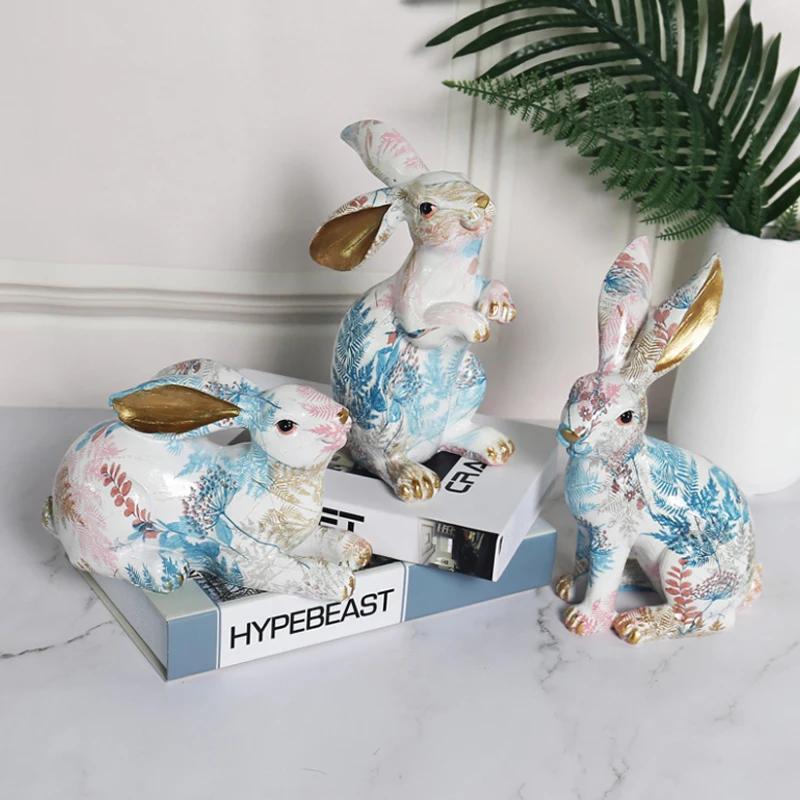 Nordic Decor Painted Rabbit Home Figurines Animal Ornament Interior