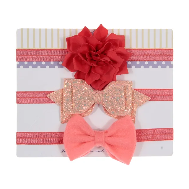 New 3pcs/lot Sequin Felt Bow Lotus Flower Elastic Headbands Kids Photography Props Baby Girls Cute Headwear Christmas Gift Sets 8
