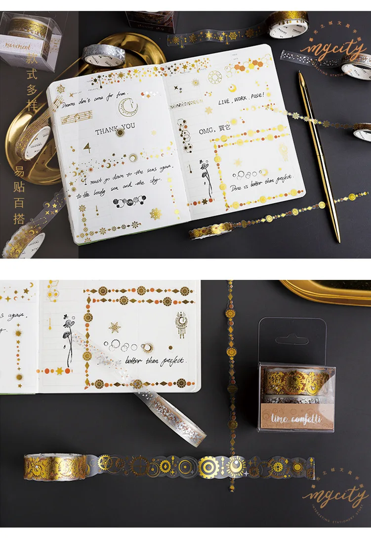 3 шт./упак. золото и серебро Mirage серии декоративные из рисовой бумаги ленты Набор японских бумажных наклеек Скрапбукинг Клей