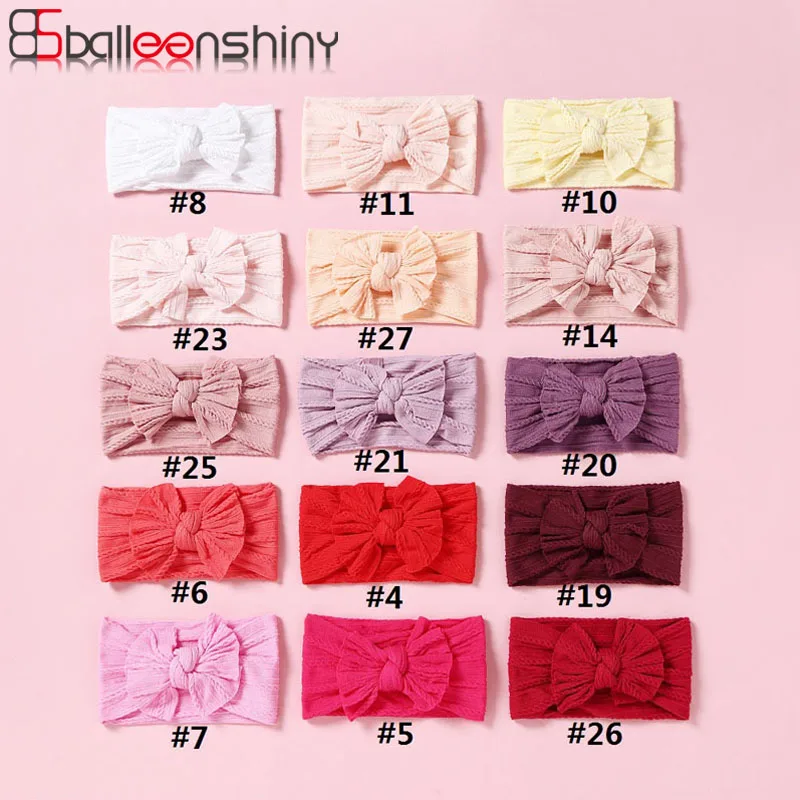 BalleenShiny, однотонный, стрейч, нейлон, Детская повязка на голову, жаккардовый складной бант, детская модная повязка для волос, детский головной