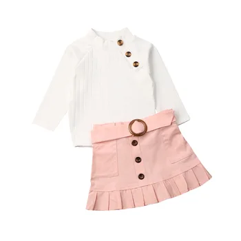 

1-6Y Toddler Kids Baby Girl Long Sleeve Pullover White Shirt Tops+Mini Skirt 2PCS Outfits Fashion Children Girls Clothes Set