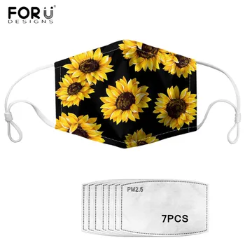 

FORUDESIGNS Sunflowers Daisy 3D Print Spring Face Masks Elastic Washable Mouth Masks with PM2.5 Filters for Women Mouth Muffle