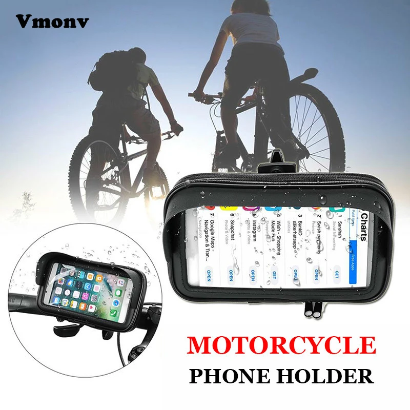 Vmonv Bicycle Motorcycle Mobile Phone Holder Bag For iPhone 8P XR Samsung S9 Waterproof Cycling Handlebar Case Support GPS Mount