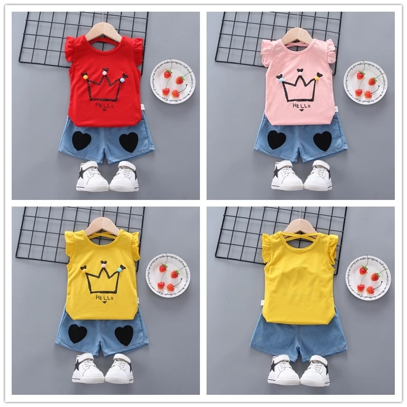 New Baby Girls Clothing Outfits Brand Summer Newborn Infant Sleeveless T-shirt Shorts 2pc/Sets Clothes Casual Sports Tracksuits