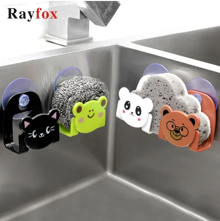 

Cartoon kitchen sink storage rack sponge wipe layout rack suction cup bathroom debris rack kitchen tool accessories cute animals