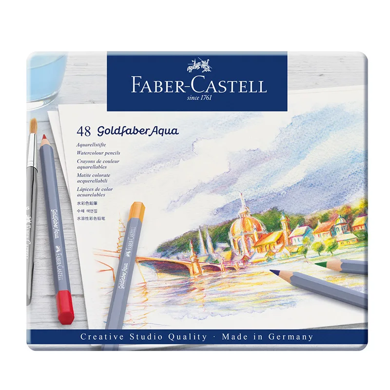 

Faber-Castell Blue Tin Box Creative Studio Goldfaber Aqua Watercolor Pencils 12/24/36/48 Color Professional Painting Art Supply