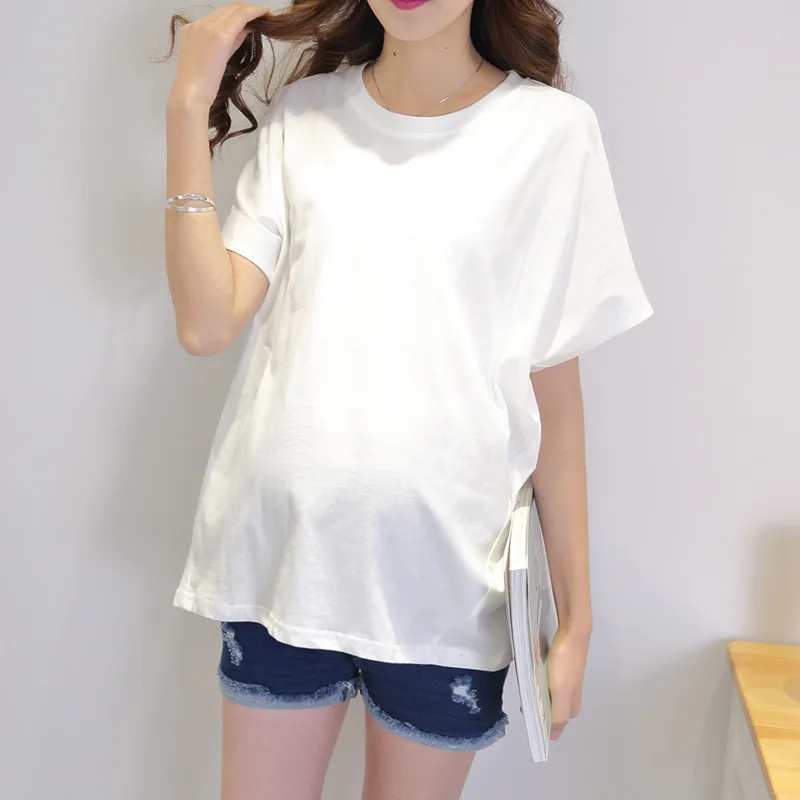 

Pregnant WOMEN'S T-shirt 2019 Summer New Style Bat Sleeve Short Sleeve Pregnant Women Loose Tops Solid Color Maternity Top