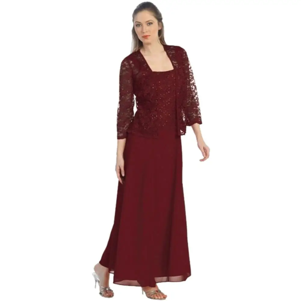 Robe De Soiree, кружевной топ, шифоновое длинное вечернее платье с курткой, с длинными рукавами, свадебное платье для гостей, два предмета, торжественное платье