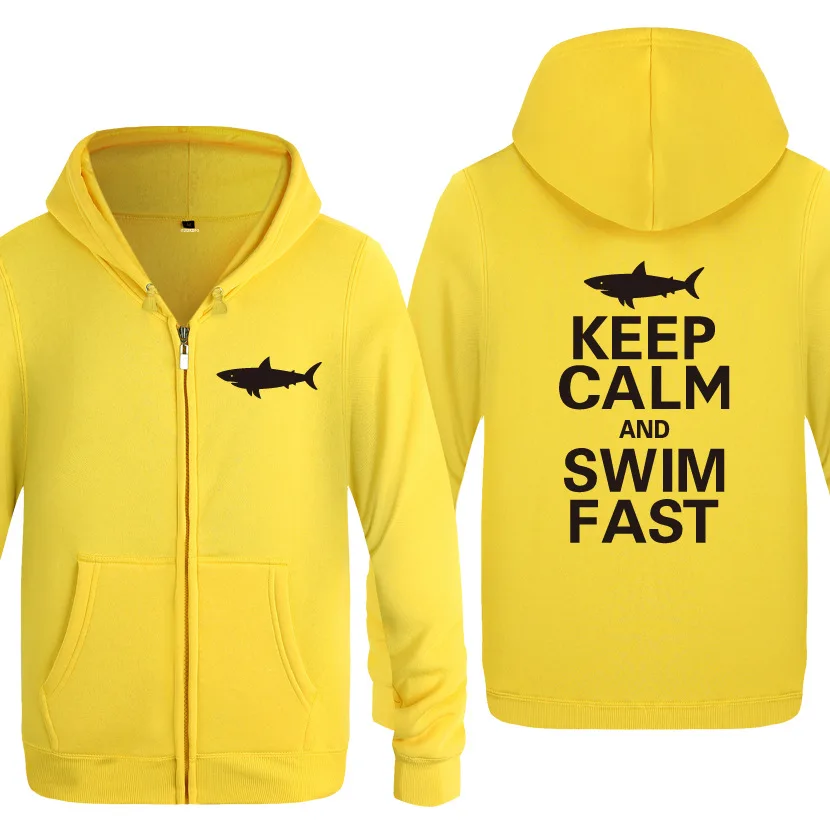 Keep Calm And Swim Fast Funny Men Hoodie Fleece Long Sleeve Hooded