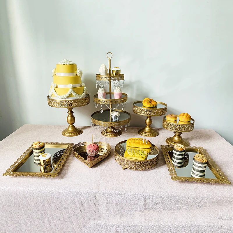 8pcs in set Подставка для торта, круглая подставка для кекса, металлическая подставка для десерта, Золотая - Цвет: 8pcs in set