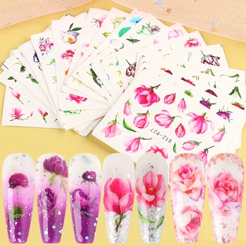 

24pcs Blooming Flowers Nail Art Water Stickers Set Mix Rose Butterflies Slide Transfer Foils For Nails Decoration BESTZ922-957-1