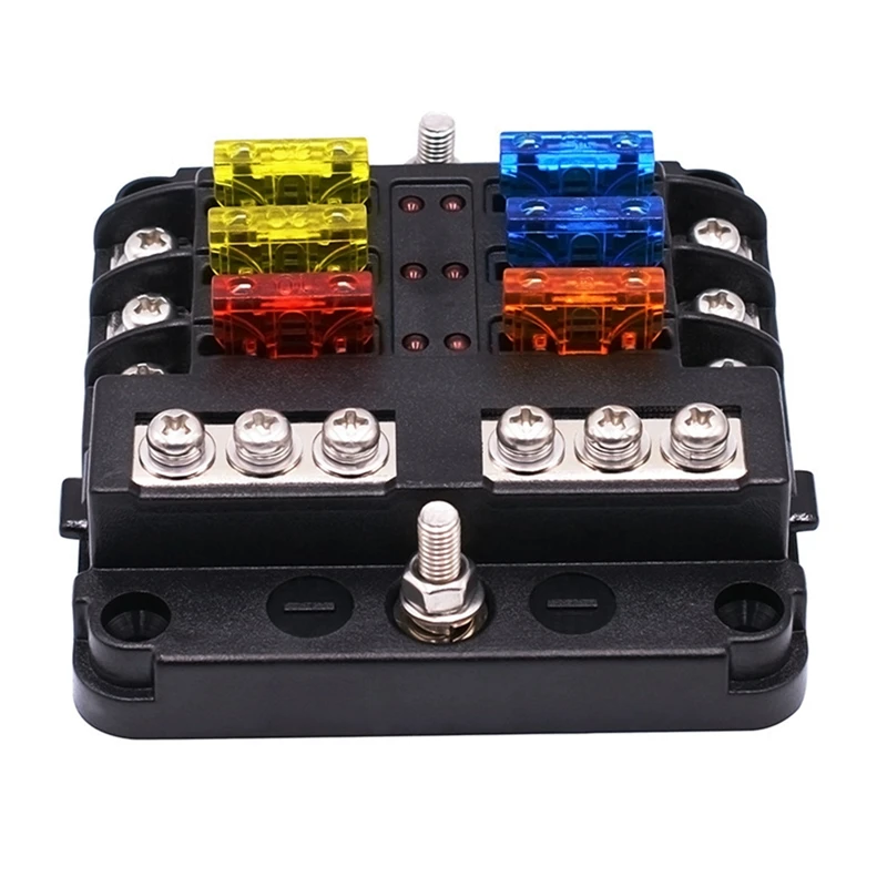 

NEW-6-Way Waterproof Fuse Block,with LED Indicator 12 Circuits with Negative Marine Fuse Box for Dc 12/24V Car Boat RV Truck