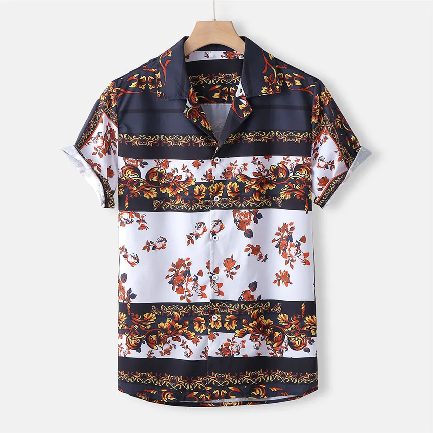 KLV рубашки мужские летние модные рубашки повседневные рубашки с принтом Топ с коротким рукавом Блузка Гавайские винтажные рубашки