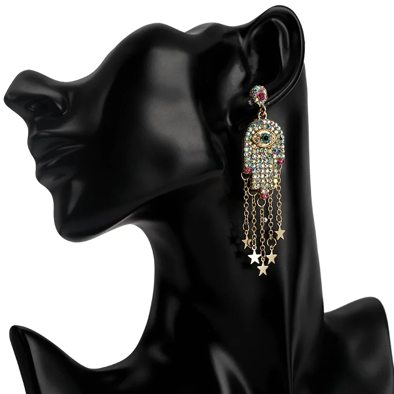 

Women Acrylic Palm Eye Long Tassel Drop Earrings AM0914
