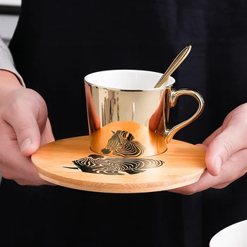 

Plating mirror reflection ceramic coffee mug with plate coffee cups and saucers