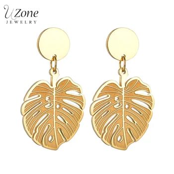 

UZone Hollow Monstera Leaf Drop Earrings Stainless Steel Tropical Plant Earrings For Women Holiday Beach Party Gift Boho Jewelry