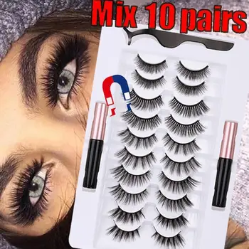 

10 Pairs Magnetic Eyelashs Magnet Liquid Eyeliner& Waterproof & Lashes Set Lasting Magnetic Long Eyelash Extension Tweezer A5C8
