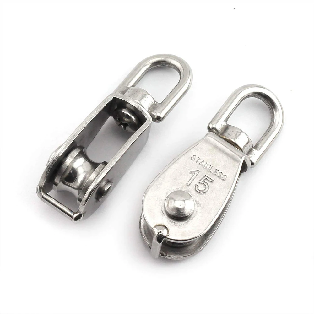 M32 Single Pulley Block Heavy Duty 304 Stainless Steel Pulley Crane Swivel  Hook Wheel Swivel Rigging Lifting Wheel Fixed Pulley