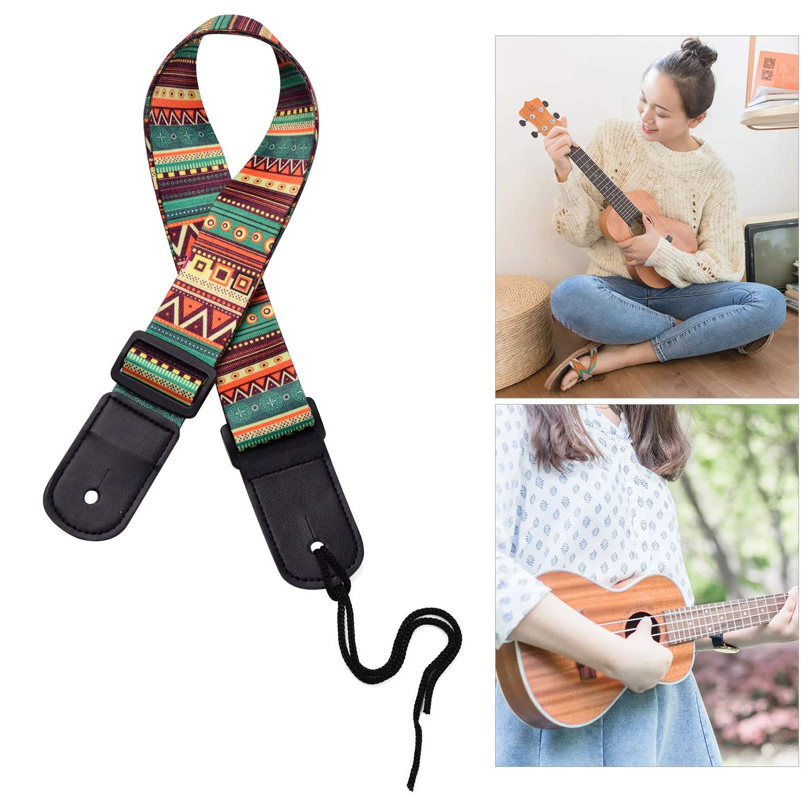 Yogatada Tracolla in Nylon Ukulele Tracolla per Chitarra Regolabile Cinture Parti Musicali Nero Nero