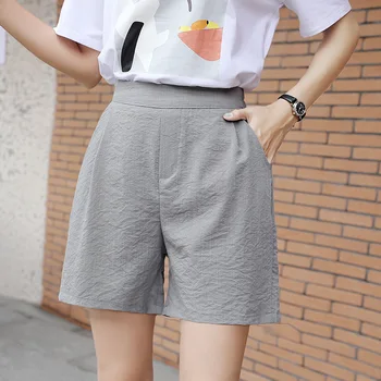 

Women's Cotton Quarter High Waist Pants Solid Color Shorts gray